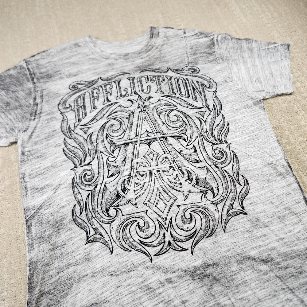 Affliction Shirt Men XL Y2K Big Logo Spellout Grunge Wings Buckle Tee